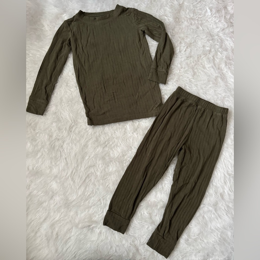 Brave Little Ones Long Sleeve Bamboo Pajama Set Neutral Olive Green